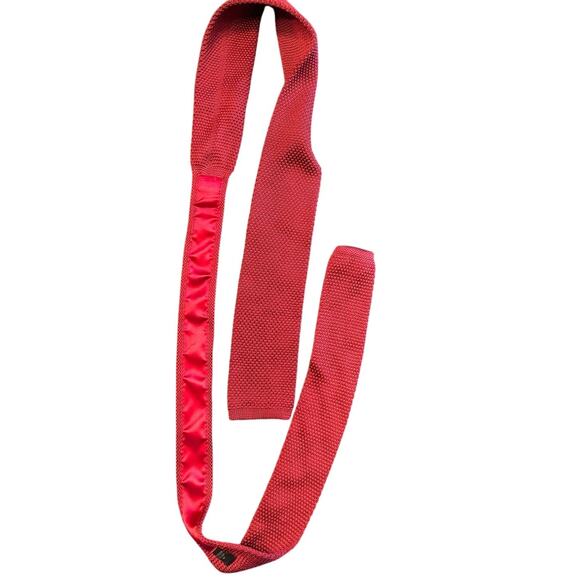 BURMA BIBAS Knit Skinny Square 2" End Bottom Men's Necktie Red Polyester Retro - Picture 6 of 8
